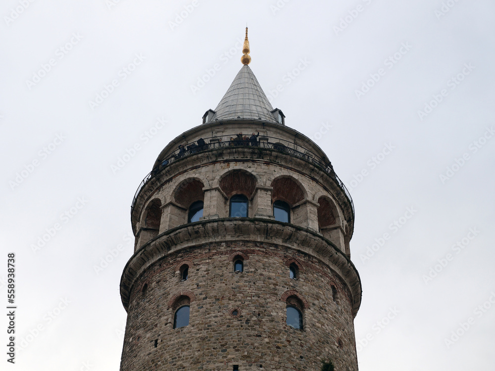 Galata Tower in Istanbul, Turkey, view from below