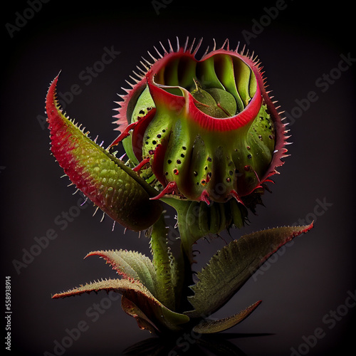 Abstract Carnivorous Plant on Dark Background. Generative ai