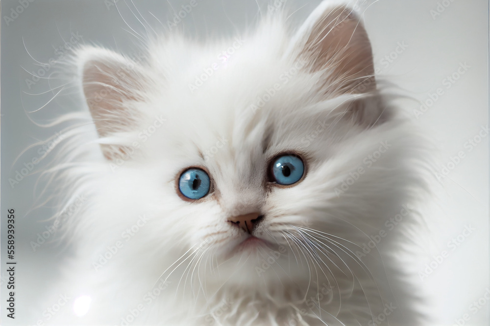Adorable White Kitten. Generative ai
