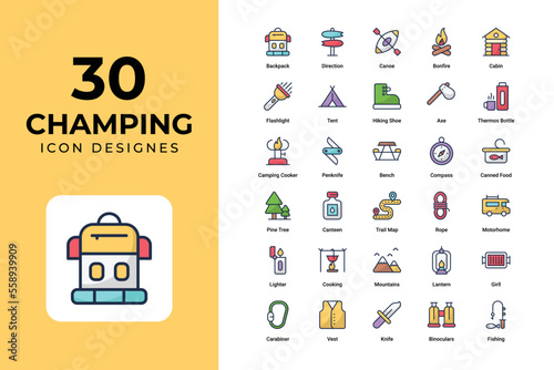 Camping icons set vector design