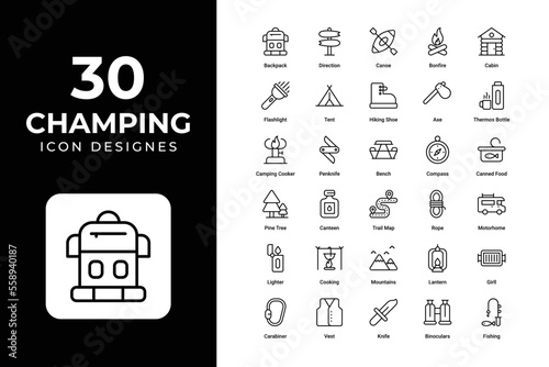 Camping icons set vector design