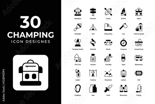 Camping icons set vector design