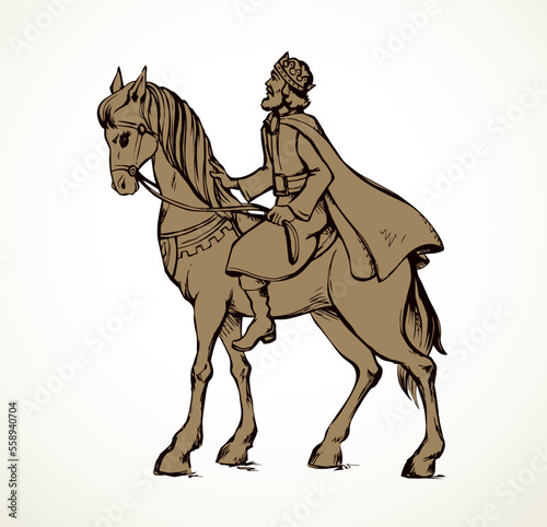 The king rides a horse. Vector drawing