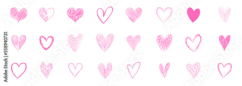 Set valentine's day. Hearts hand drawn. Vector illustration with brush