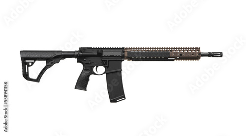 Modern automatic rifle isolated on white background. Weapons for police, special forces and the army. Automatic carbine. Assault rifle on white.