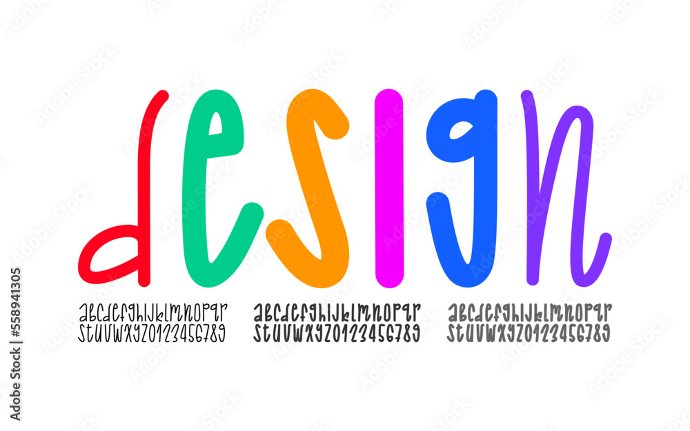 Hand drawn playful font, alphabet in the kids style, rounded thin ...