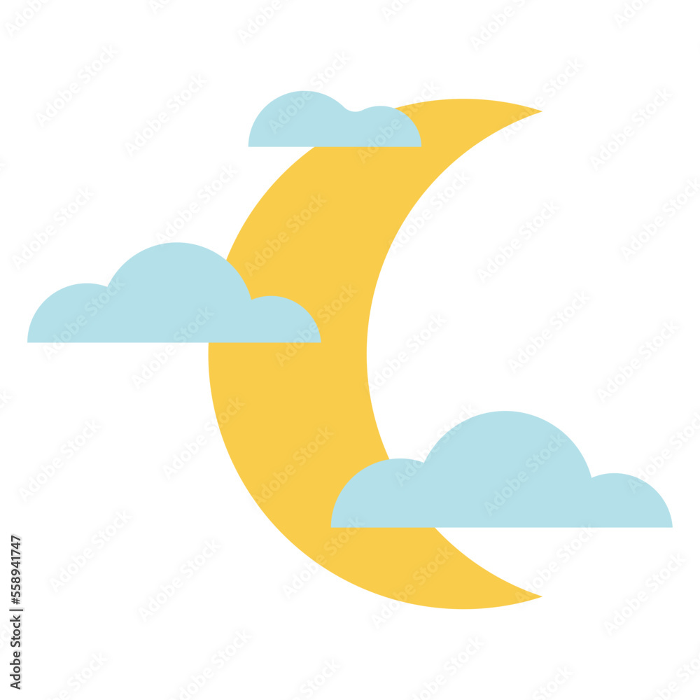 crescent moon with clouds illustration