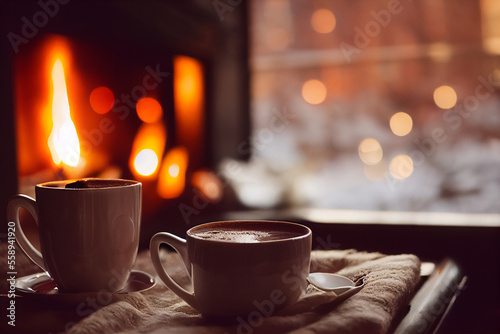 Enjoying hot cocoa drinks in a cozy place. A sweet and warm night.