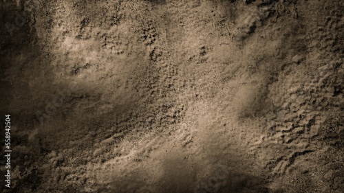Abstract graphic design of rough textured soil background mixed with grainy sand or antique grunge wall backdrop in beige brown tones. For game scenes, wallpapers, banners, advertisements, posters.