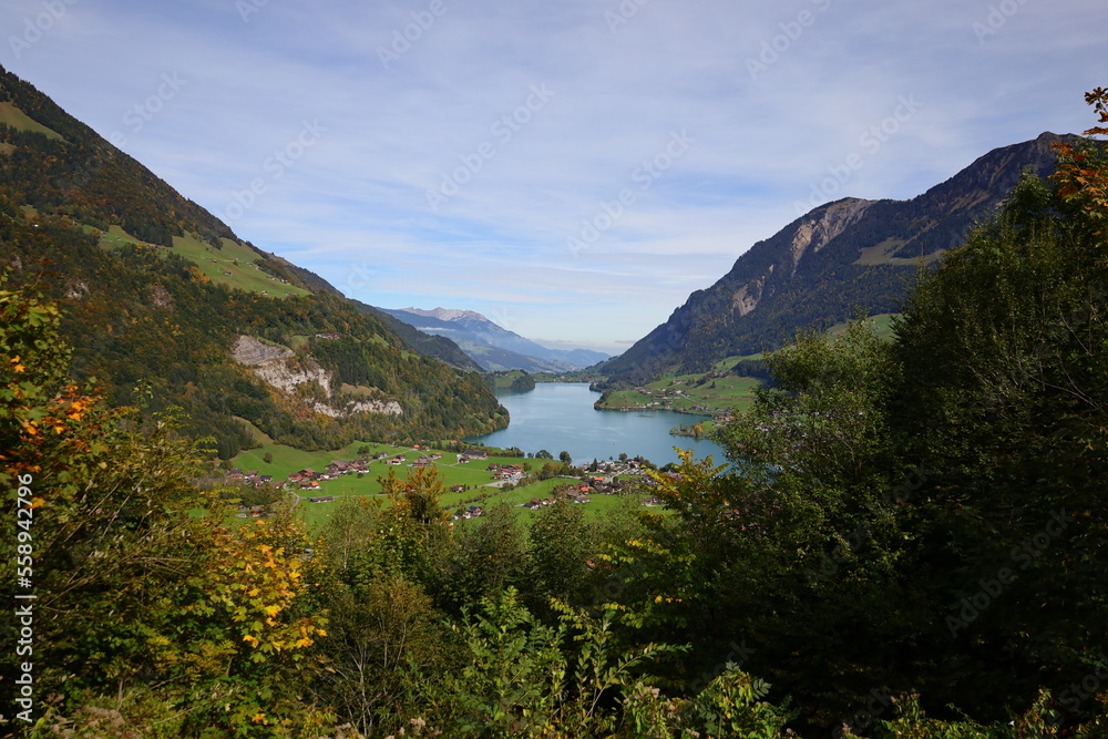View on the Lake Lungern which is a natural lake in Obwalden in  Switzerland