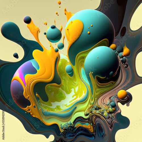 a computer generated image of a liquid substance with a yellow background and blue and yellow colors.