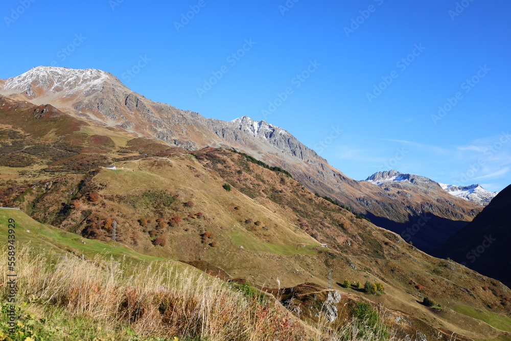View on a valley in the Ela nature park in Switzerland View on a valley in the Ela nature park in Switzerland