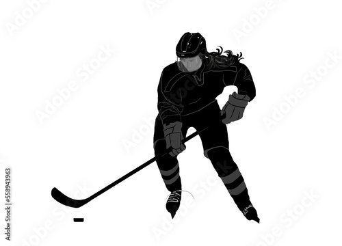 Silhouette of Female Ice Hockey Player