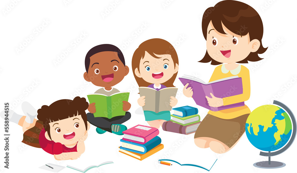 back to school with kids reading book education happy children concept back to school with kids reading book education happy children concept