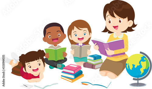 back to school with kids reading book education happy children concept
