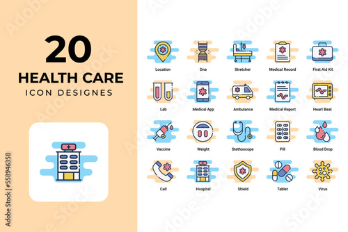 Health care icons set vector design