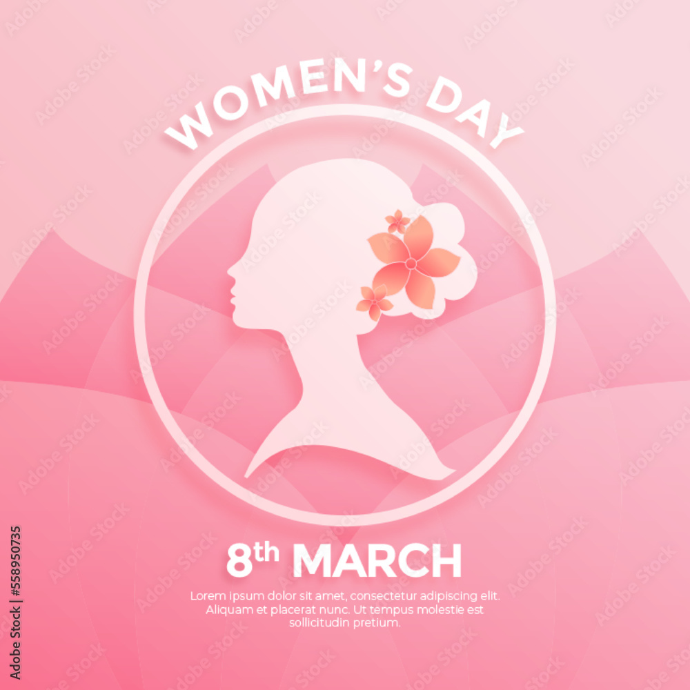 vector paper style international women's day with  silhouette pink bacground color
