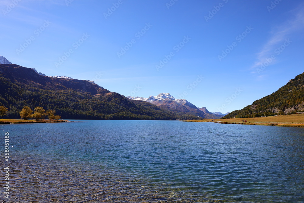 The Lake Silvaplana is a lake in the Upper-Engadine valley of Grisons in Switerland The Lake Silvaplana is a lake in the Upper-Engadine valley of Grisons in Switerland