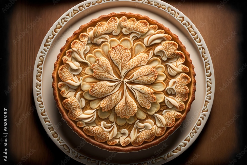 a pie with apples on top of a plate with a fork and knife on a tablecloth with leaves and leaves on it. a pie with apples on top of a plate with a fork and knife on a tablecloth with leaves and leaves on it.
