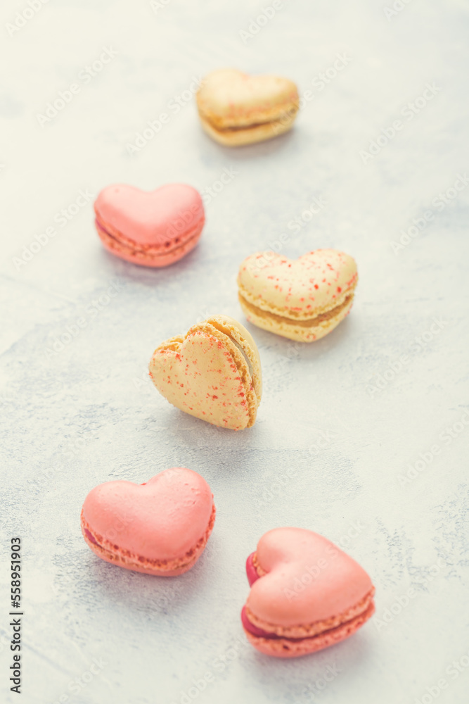 Fototapeta premium Sweet macaroons macarons in heart shape