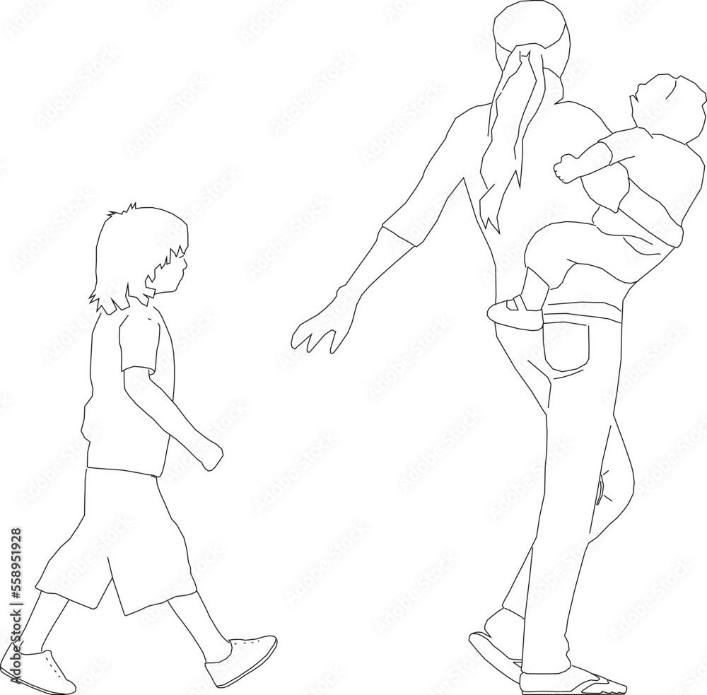 sketch vector illustration of Woman with children sketch vector illustration of Woman with children