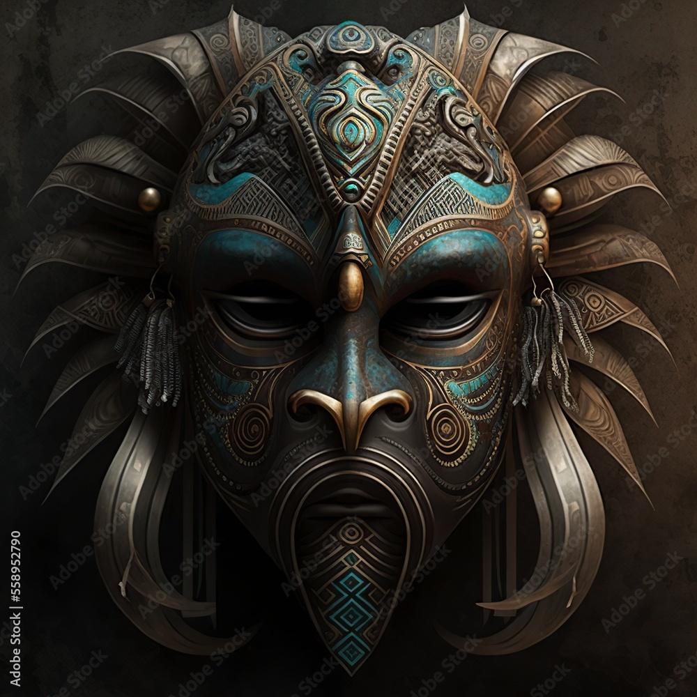 Naklejka premium illustration of Tribal Mask. AI generated image. Digital art