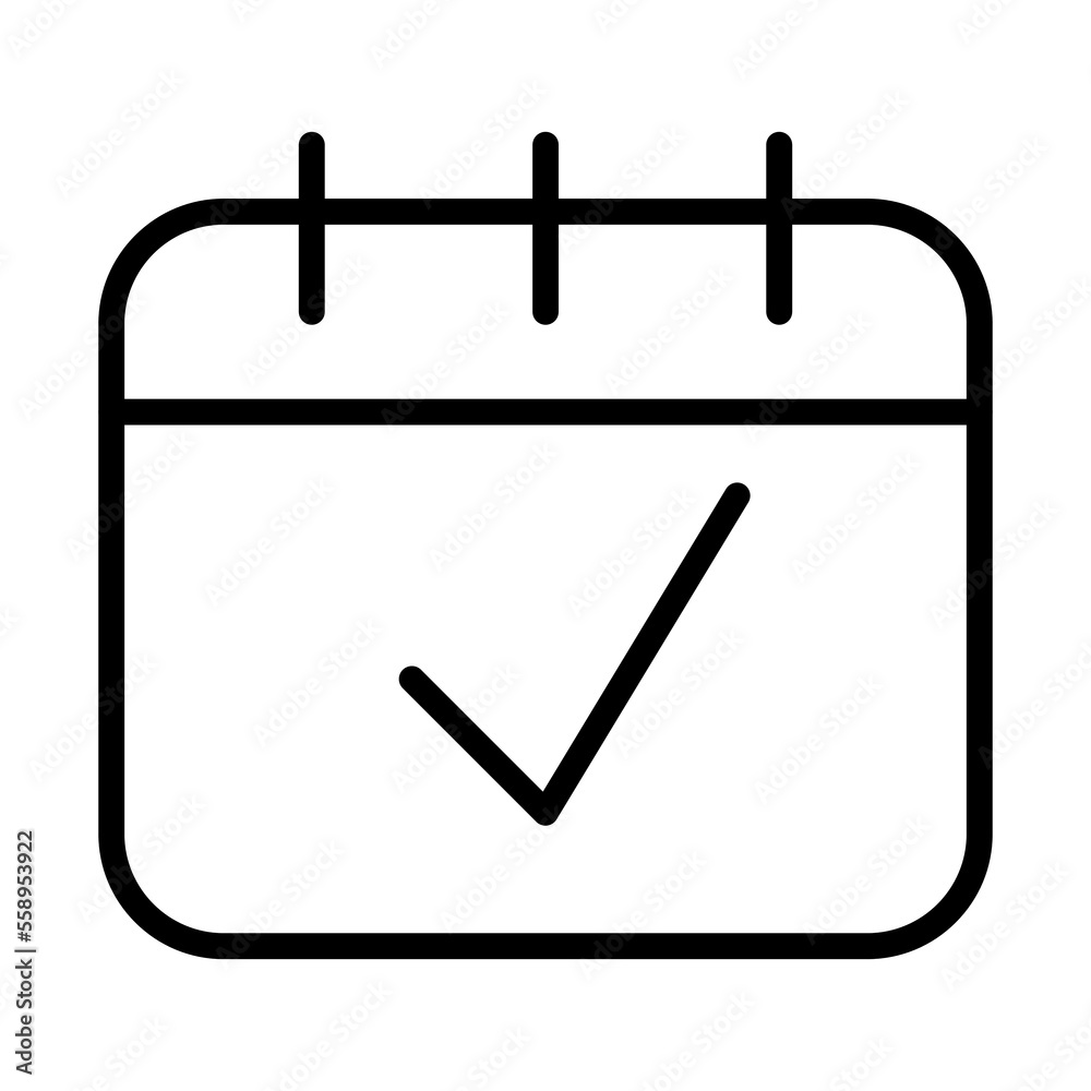 Calendar check icon line isolated on white background. Black flat thin icon on modern outline style. Linear symbol and editable stroke. Simple and pixel perfect stroke vector illustration Calendar check icon line isolated on white background. Black flat thin icon on modern outline style. Linear symbol and editable stroke. Simple and pixel perfect stroke vector illustration