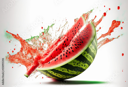 Fresh slice of watermelon exploding with juice. Generative ai