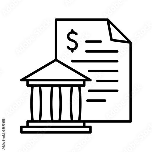 Bank statement icon. Bank building with finance document.
