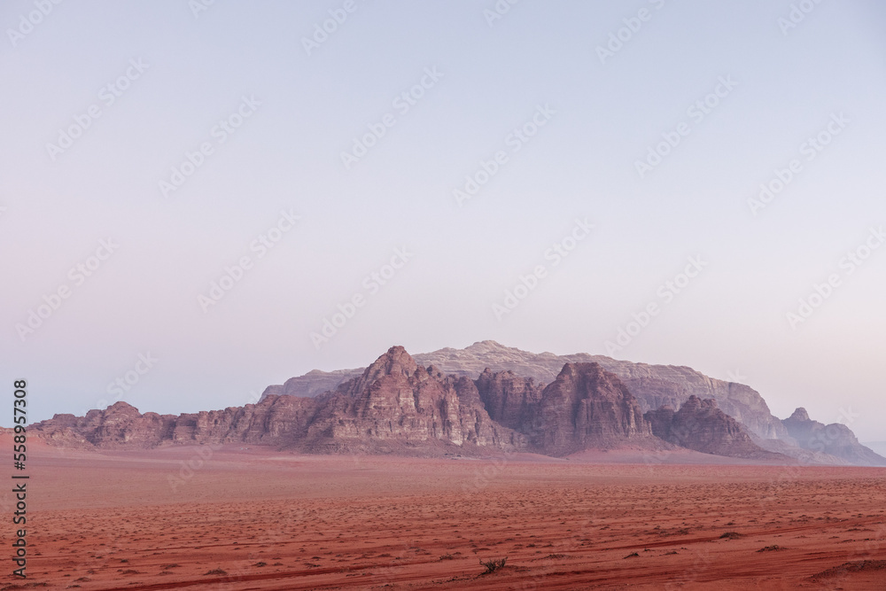 Naklejka premium Wadi Rum mountains and desert landscape in Jordan