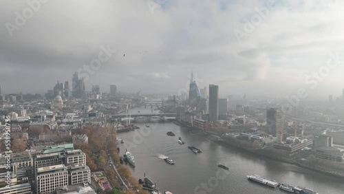 London city center aerial drone view, 4k, United Kingdom