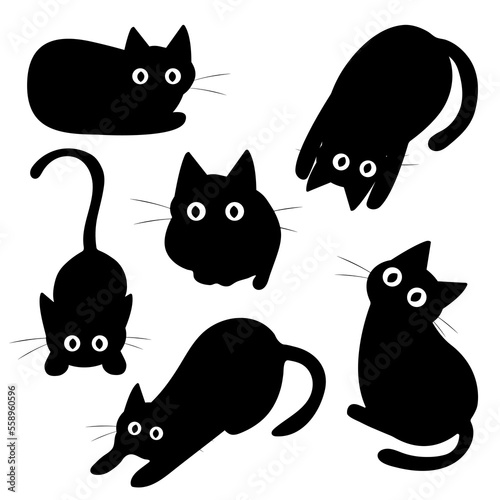 Leinwand Poster Cat silhouette collection - Playing cat set, black cat - vector