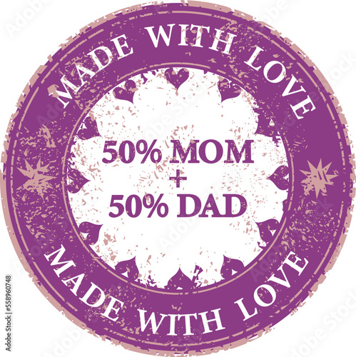 Made with love positive slogan inscription stamp postcard, banner heart love. Kids illustration for prints on t-shirts and bags, posters, cards. Motivational phrase. Vector quotes.