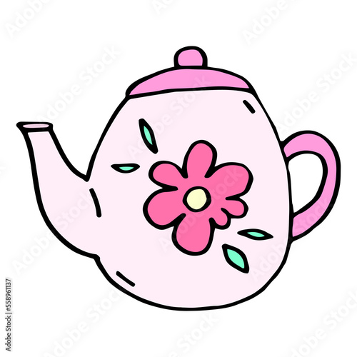 Vector illustration of teapot. Doodle style