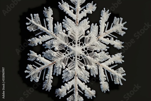  a snowflake is shown on a black background with a white border around it and a red center piece in the center of the snowflake is a snowflaker,. Generative AI photo
