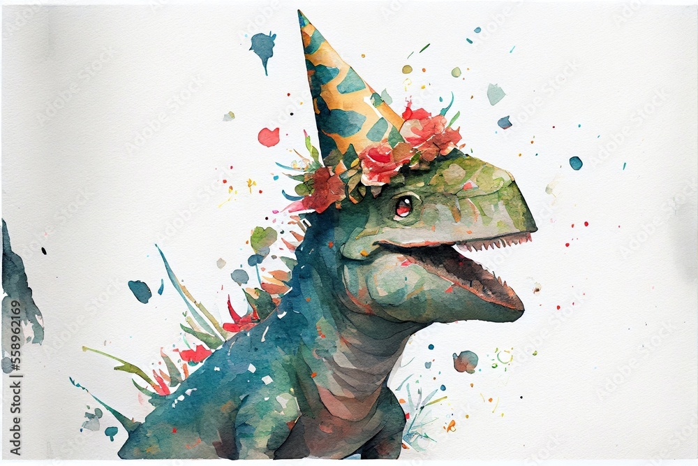 Dinosaur in a birthday party hat Stock Illustration | Adobe Stock