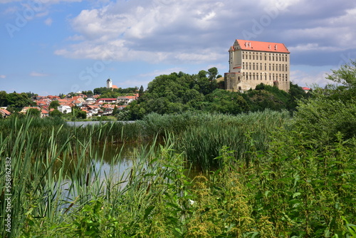 Plumlov Castle above the pond photo
