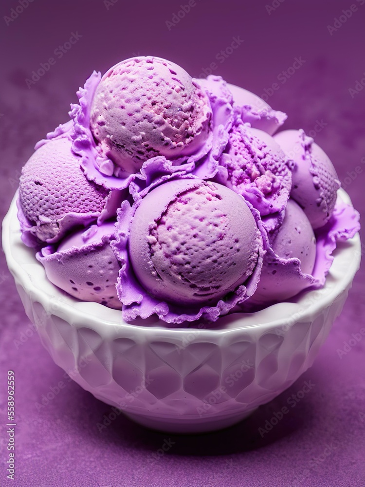 Homemade Purple Japanese Ube flavored Ice Cream served in bowl