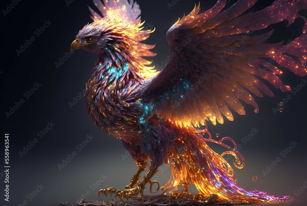 Mythical Phoenix. Generative AI. Stock Illustration