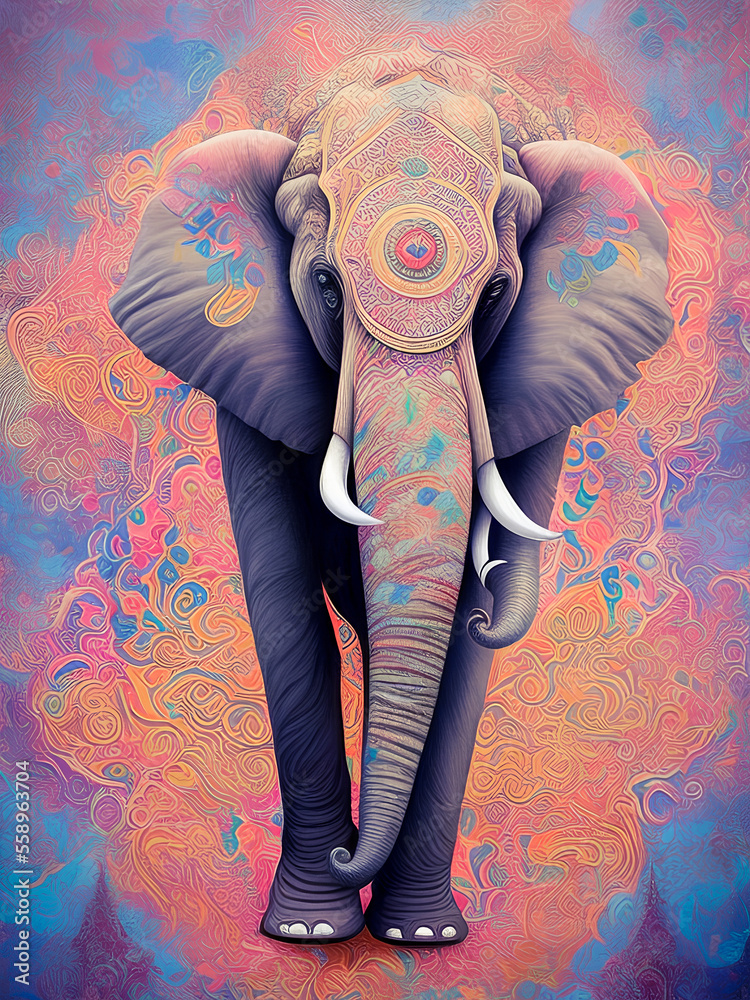 Obraz premium The majestic elephant is portrayed in a stylized, abstract manner, making for a unique and striking image. Generative AI