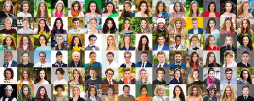 Collage of portraits of beautiful happy real people