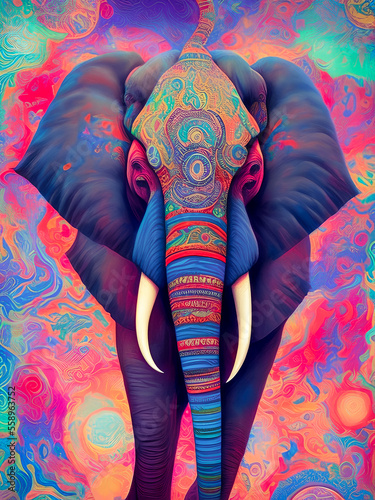 The majestic elephant is portrayed in a stylized, abstract manner, making for a unique and striking image. Generative AI