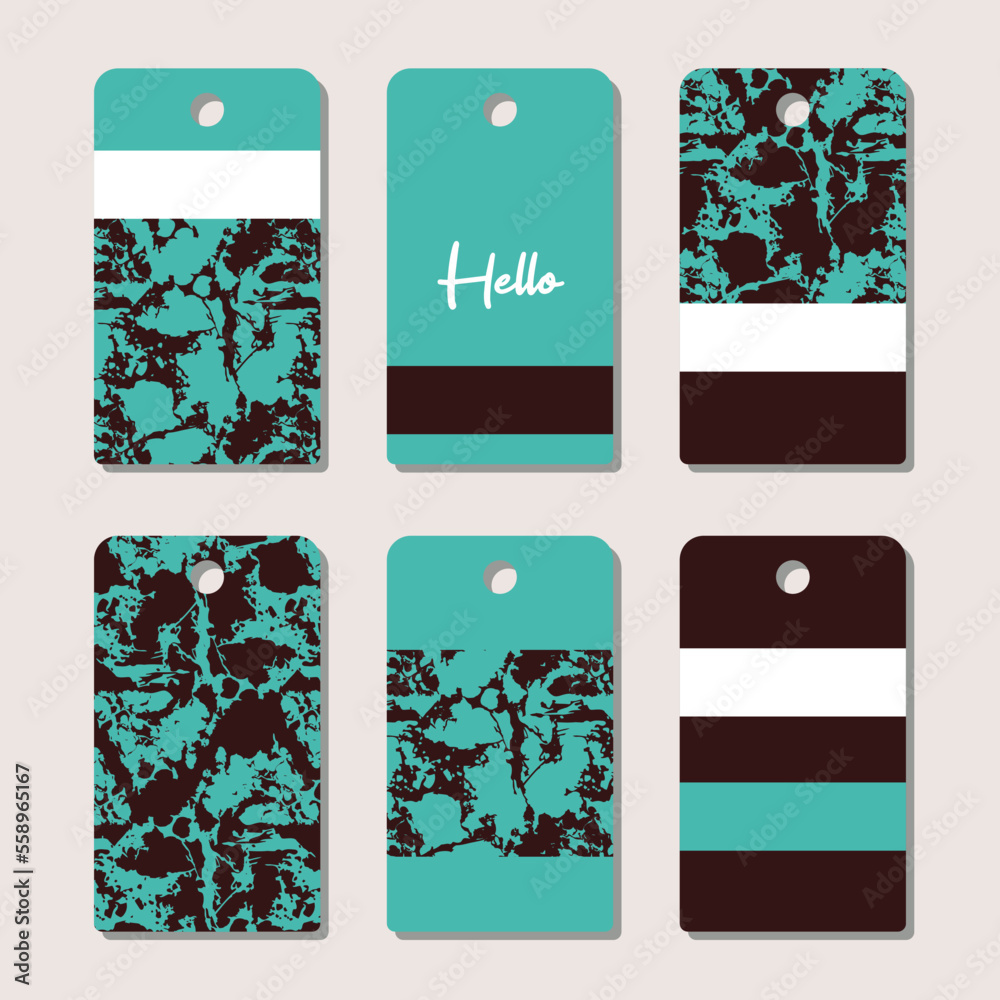 Fototapeta premium Stylish tag set with turquoise stone mineral pattern. Vector illustration. Printable.