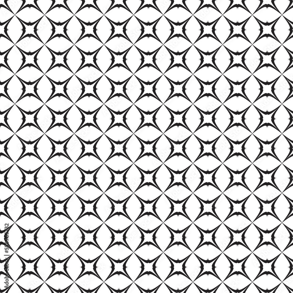 Vector black and white geometric flowers seamless repeat pattern background. Vector black and white geometric flowers seamless repeat pattern background.