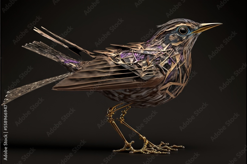 a bird with a broken wing and a black background with a black ...