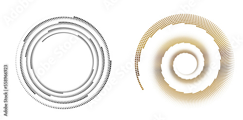 Set design element circle. Isolated bold vector colors  golden ring from. Abstract glow wavy stripes of many glittering swirl created using Blend Tool. Vector illustration EPS10 for your presentation