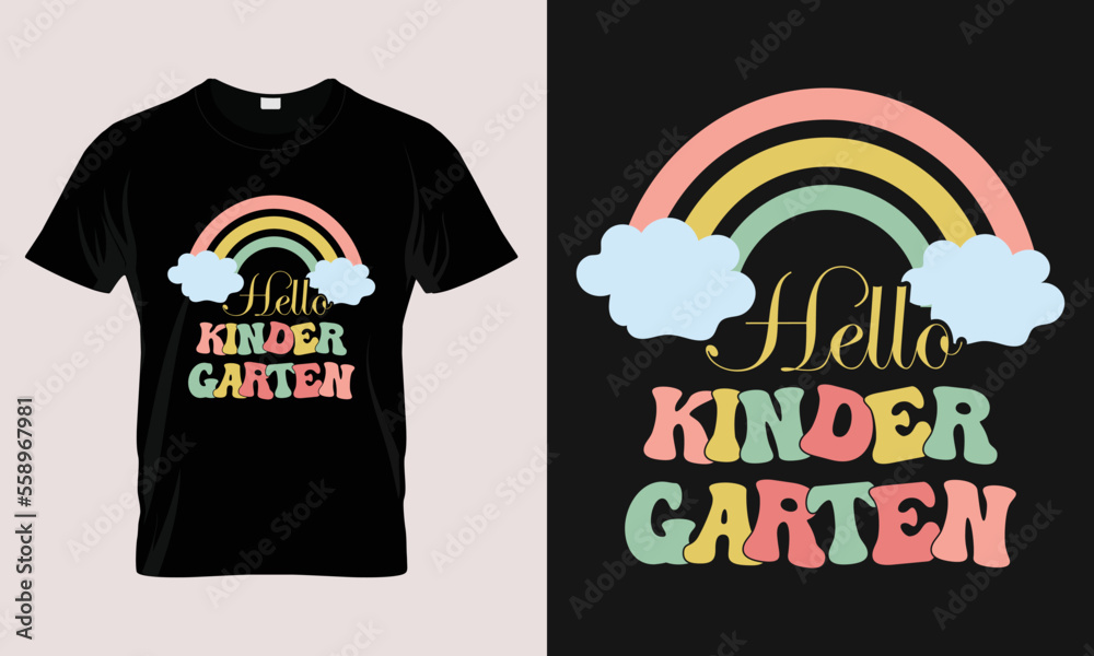 hello kinder garten t-shirt design, back to school, 100 days of school colorful typography T-shirt.