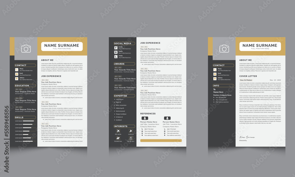 Yellow and Black Resume CV Template Layouts with Vector Design Yellow and Black Resume CV Template Layouts with Vector Design