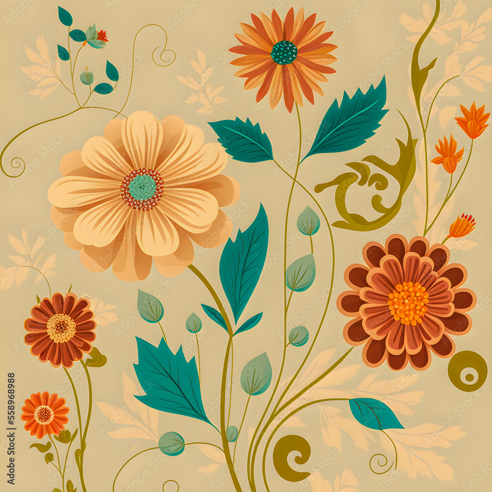 Flowers pattern, pastel colors illustartion