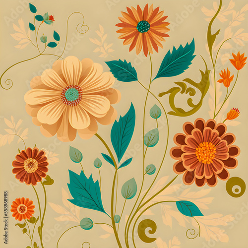 Flowers pattern  pastel colors illustartion